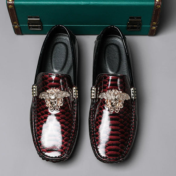 Spring Italy Office Shoes Snake Print Men Casual Shoes Patent Leather Loafers Men Driving Moccasins Comfortable Slip on Party
