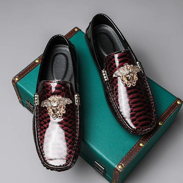 Spring Italy Office Shoes Snake Print Men Casual Shoes Patent Leather Loafers Men Driving Moccasins Comfortable Slip on Party