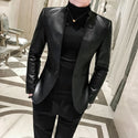 Faux Leather Slim Fit Men Blazer - Black / L (Asian Size) -