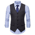 Herringbone Slim Fit Sleeveless Tweed Men Vest - Black / EU 