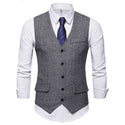 Herringbone Slim Fit Sleeveless Tweed Men Vest - Gray / EU 