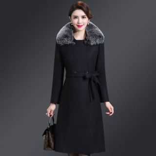 High Quality Thicken Cashmere Collar Wool Blends Women Coat 