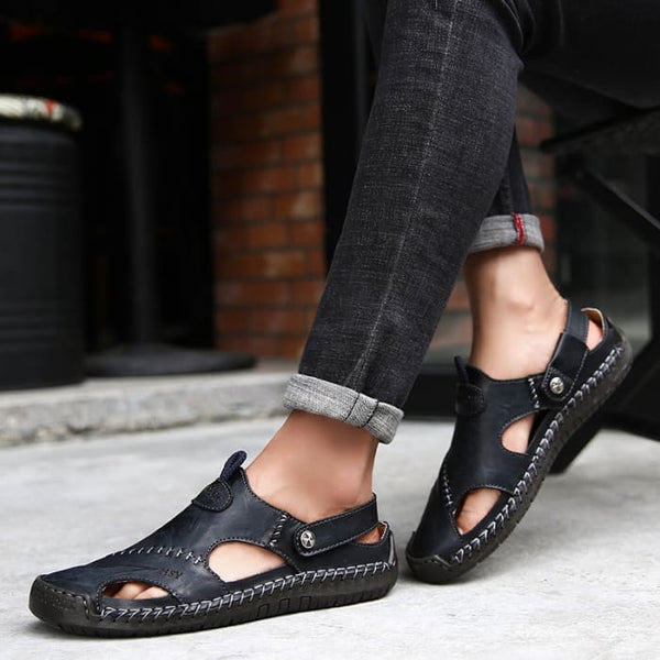 Luxury Designer Genuine Leather Men Slippers - Sandals On 