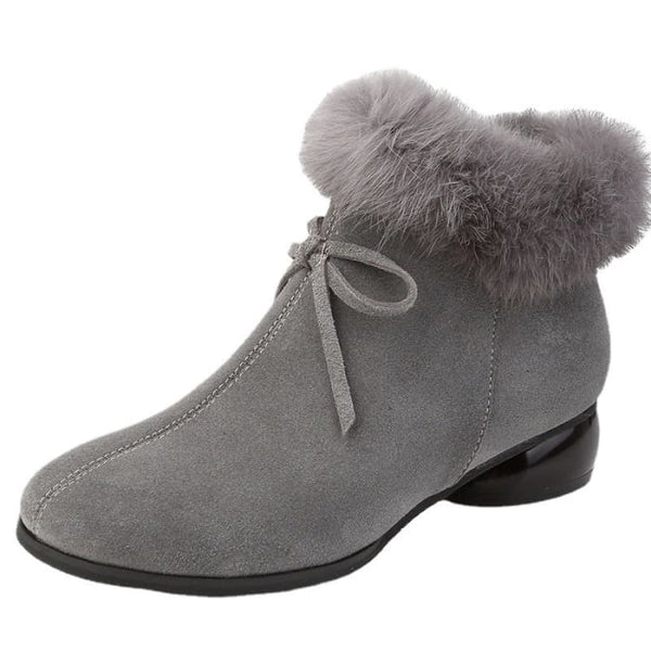 Natural Fur Genuine Leather Women Ankle Boots - Shoes On 