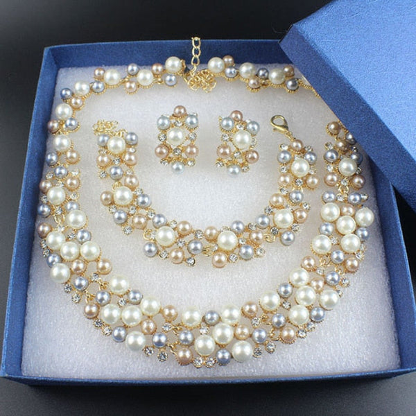 Pearl Dubai Beads Gold Color Party Jewelry - 5well Package 